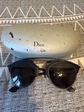 Dior Matte Black Round-Edge Sunglasses with Case